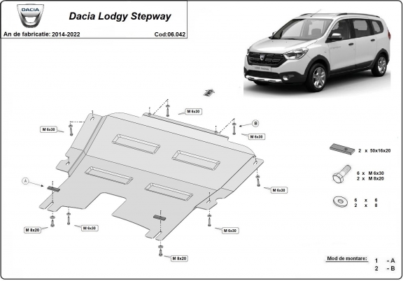 Acél motor, kapcsolószekrény védőlemez Dacia Lodgy Stepway