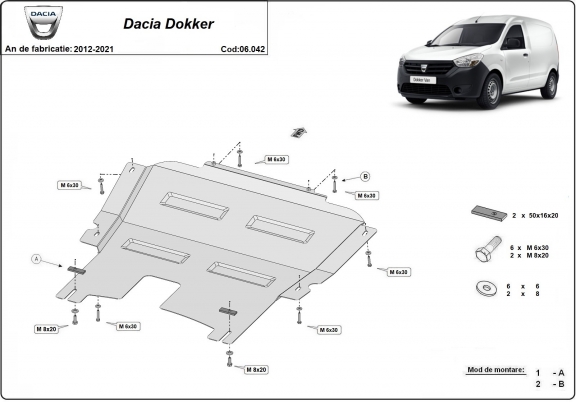 Acél motor, kapcsolószekrény védőlemez Dacia Dokker