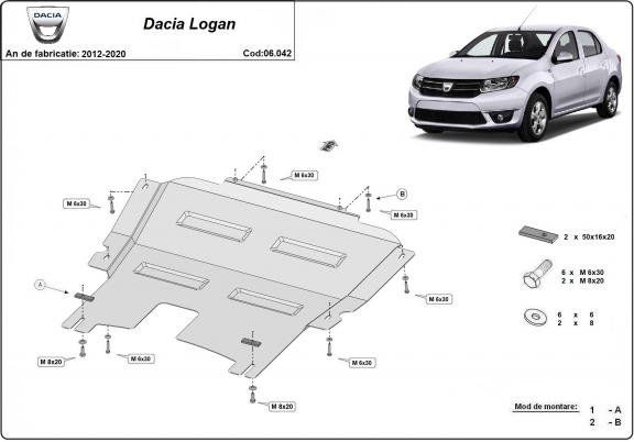 Acél motor, kapcsolószekrény védőlemez Dacia Logan 2