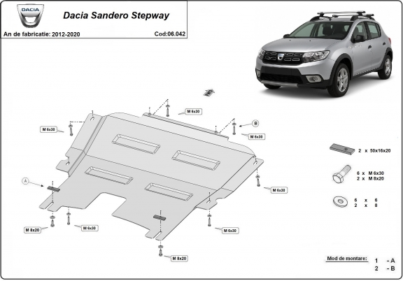 Acél motor, kapcsolószekrény védőlemez Dacia Sandero Stepway