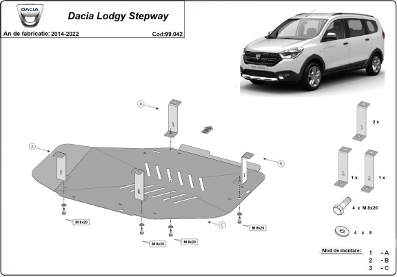 Acél üzemanyagtartály védőlemez Dacia Lodgy Stepway
