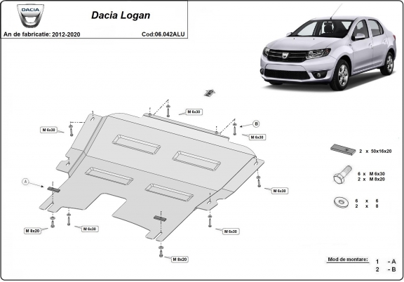 Alumínium motor, kapcsolószekrény védőlemez DACIA LOGAN 2