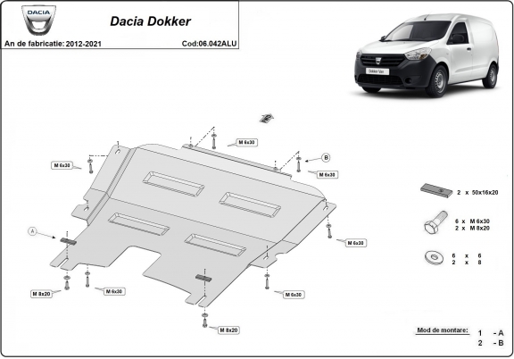 Aluminium motor, kapcsolószekrény védőlemez DACIA DOKKER