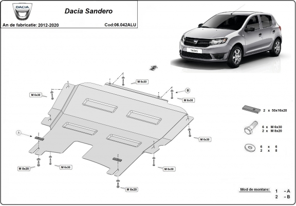Alumínium motor, kapcsolószekrény védőlemez DACIA SANDERO 2
