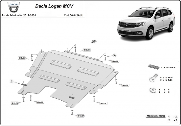 Alumínium motor, kapcsolószekrény védőlemez DACIA LOGAN MCV