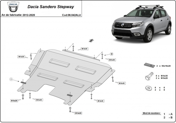 Aluminium motor, kapcsolószekrény védőlemez DACIA SanderoStepway