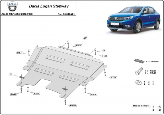 Aluminium motor, kapcsolószekrény védőlemez DACIA Logan Stepway