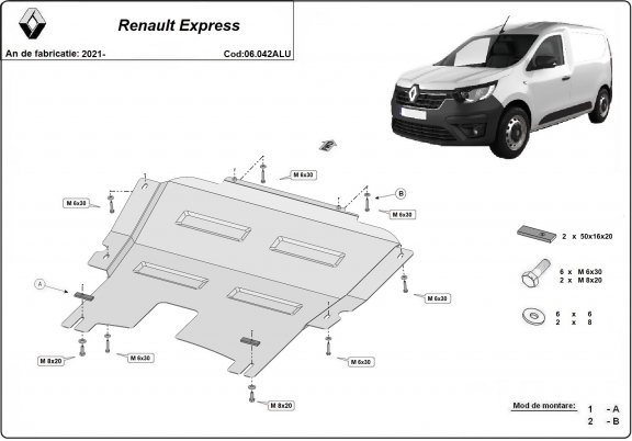 Aluminum motor, kapcsolószekrény védőlemez Renault Express