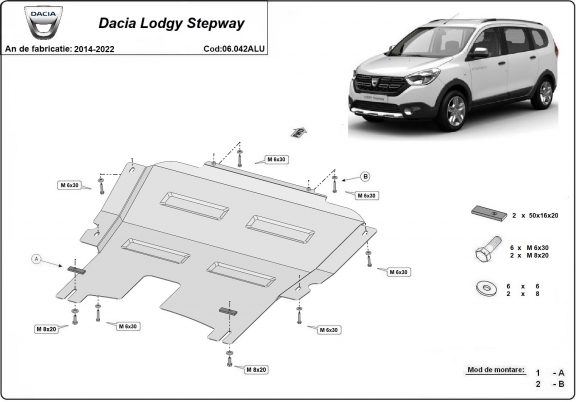 Aluminium motor, kapcsolószekrény védőlemez DACIA Lodgy Stepway