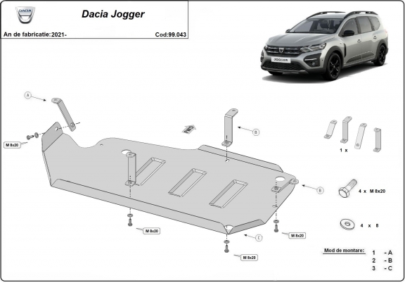 Acél üzemanyagtartály védőlemez Dacia Jogger