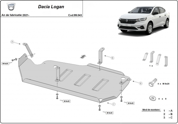 Acél üzemanyagtartály védőlemez Dacia Logan