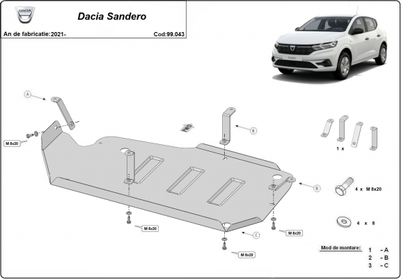 Acél üzemanyagtartály védőlemez Dacia Sandero