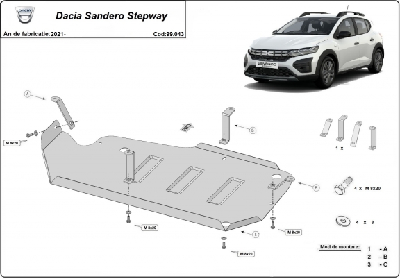Acél üzemanyagtartály védőlemez Dacia Sandero Stepway