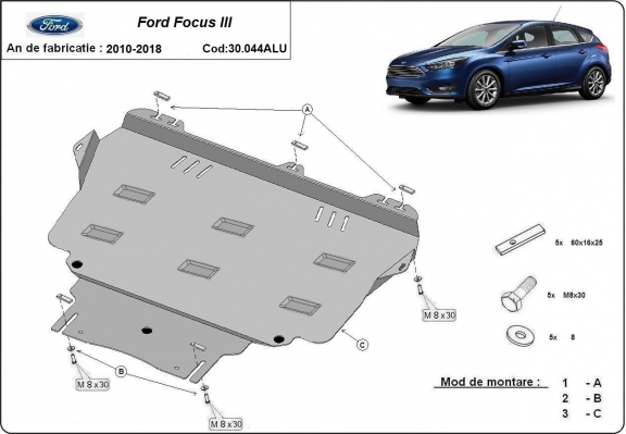 Aluminium motor, kapcsolószekrény védőlemez Ford Focus