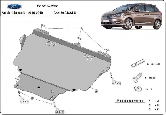 Aluminium motor, kapcsolószekrény védőlemez Ford C-max