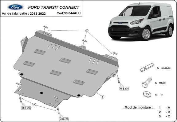 Aluminium motor, kapcsolószekrény védőlemez Ford Transit Connect