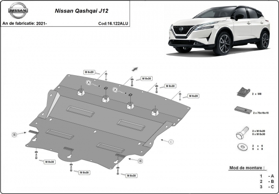 Aluminium motor, kapcsolószekrény védőlemez Nissan Qashqai J12