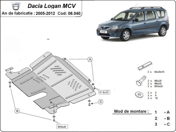 Acél motor, kapcsolószekrény védőlemez Dacia Logan 1 MCV