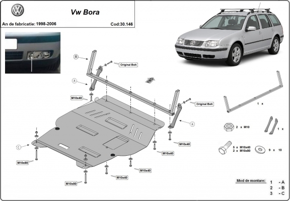 Acél motor, sebességváltó, hűtő, első lökhárító védőlemez VW Bora