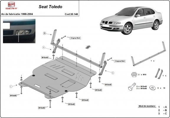 Acél motor, sebességváltó, hűtő, első lökhárító védőlemez Seat Toledo 2
