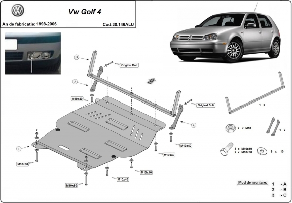 Alumínium motor, sebességváltó, hűtő, első lökhárító védőlemez Volkswagen Golf