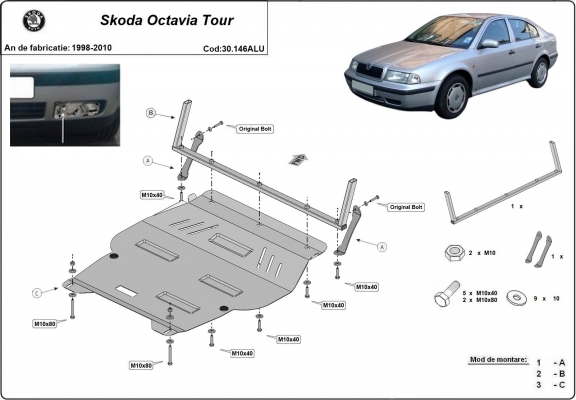 Alumínium motor, sebességváltó, hűtő, első lökhárító védőlemez Skoda Octavia