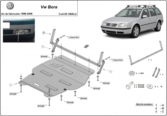 Alumínium motor, sebességváltó, hűtő, első lökhárító védőlemez Volkswagen Bora