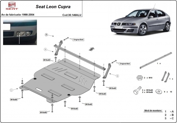 Alumínium motor, sebességváltó, hűtő, első lökhárító védőlemez Seat Leon Cupra