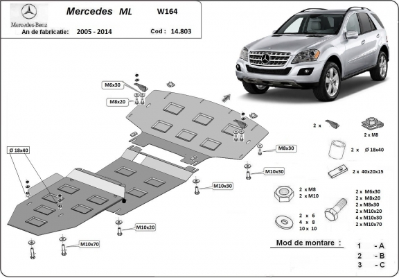 Acél motor, sebességváltó, hűtő, első lökhárító védőlemez Mercedes ML W164