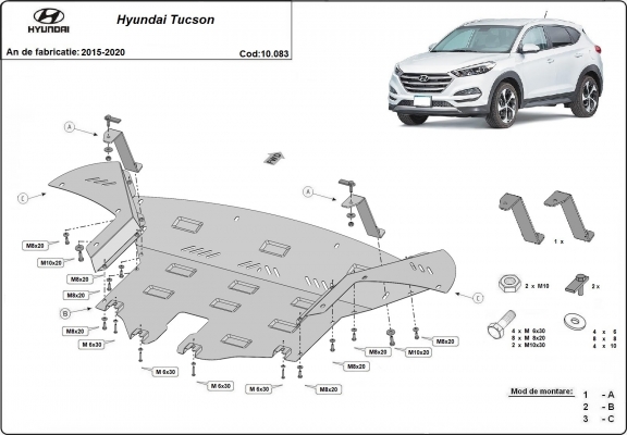 Acél motor, sebességváltó, hűtő, első lökhárító védőlemez Hyundai Tucson