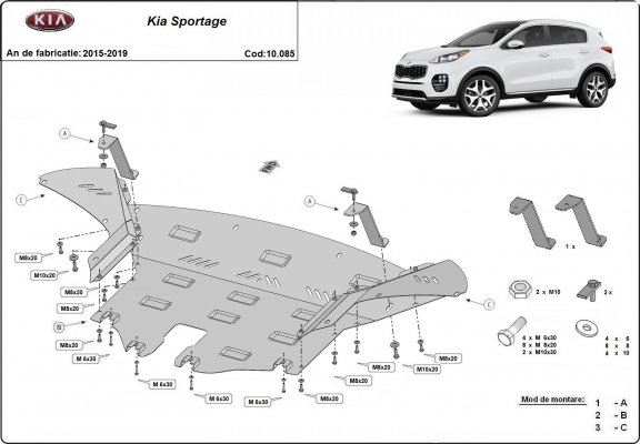 Acél motor, sebességváltó, hűtő, első lökhárító védőlemez Kia Sportage
