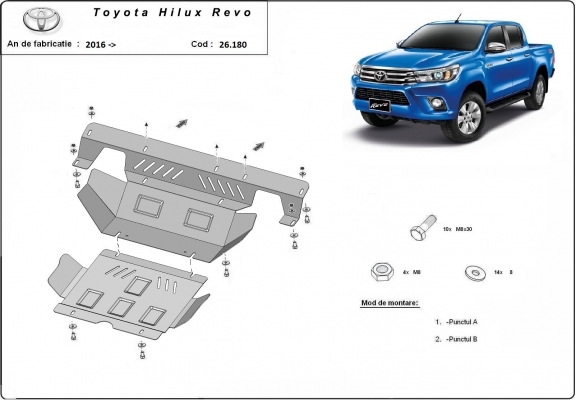 Acél motor, hűtő védőlemez Toyota Hilux Revo