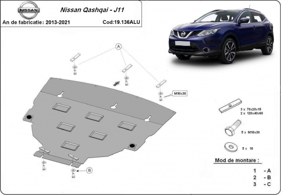 Aluminium motor, kapcsolószekrény védőlemez Nissan Qashqai J11