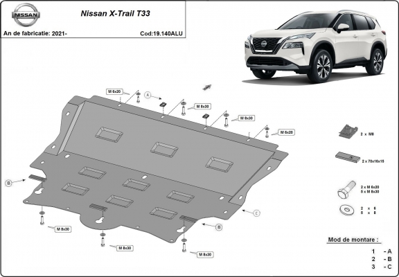 Aluminium motor, kapcsolószekrény védőlemez Nissan X-Trail T33