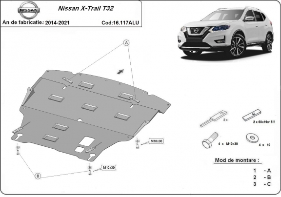 Aluminium motor, kapcsolószekrény védőlemez Nissan X-Trail T32