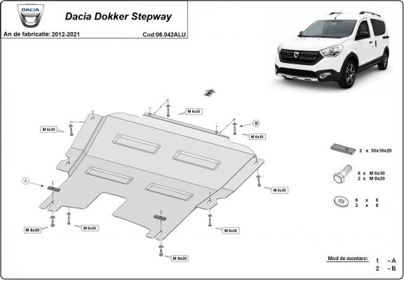 Aluminium motor, kapcsolószekrény védőlemez DACIA Dokker Stepway