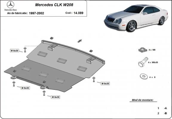 Acél motor, hűtő védőlemez Mercedes CLK W208