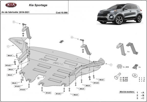 Acél motor, sebességváltó, hűtő, első lökhárító védőlemez Kia Sportage