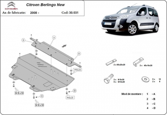 Acél motor, kapcsolószekrény, hűtő védőlemez Citroen Berlingo