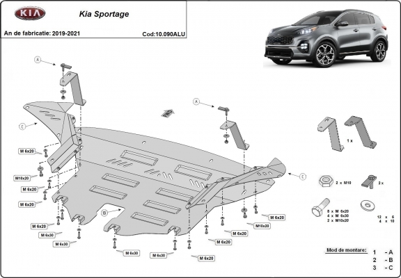 Alumínium motor, sebességváltó, hűtő, első lökhárító védőlemez Kia Sportage