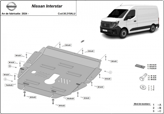 Aluminium motor, kapcsolószekrény védőlemez Nissan Interstar