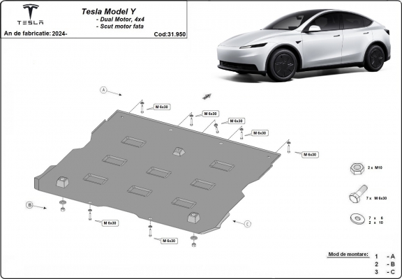 Elülső villanymotor pajzs Tesla Model Y AWD