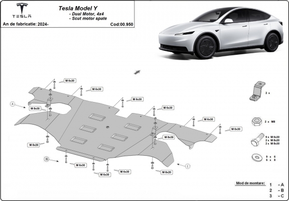 hátsó villanymotor pajzs Tesla Model Y AWD