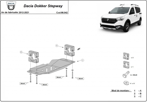 Acél EGR, STOP&GO rendszer védőlemez Dacia Dokker Stepway