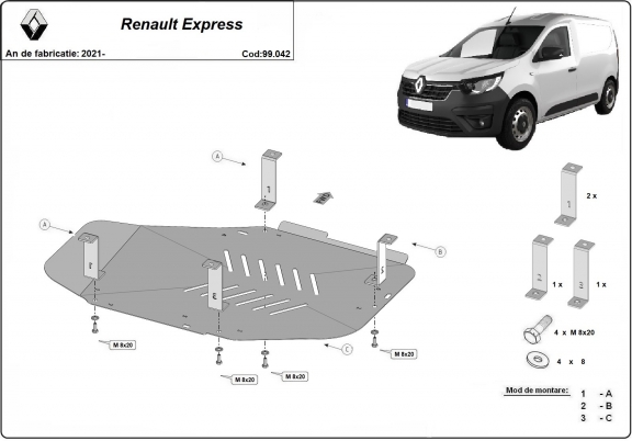 Acél üzemanyagtartály védőlemez Renault Express