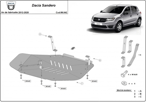 Acél üzemanyagtartály védőlemez Dacia Sandero