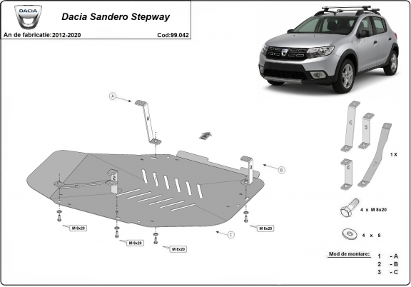 Acél üzemanyagtartály védőlemez Dacia Sandero Stepway