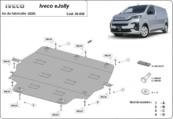 Acél motor, kapcsolószekrény, hűtő védőlemez Iveco eJolly