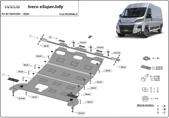 Alumínium motor, kapcsolószekrény, hűtő védőlemez Iveco eSuperJolly
