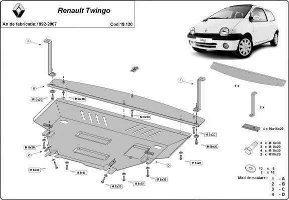 Acél kapcsolószekrény, hűtő védőlemez Renault Twingo
